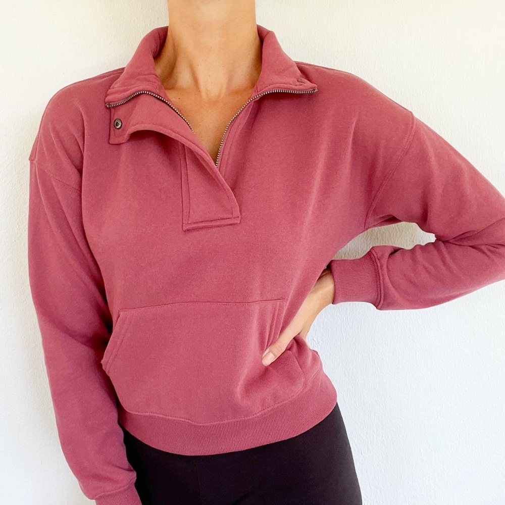 Hippie Rose washed berry fleece lined quarter zip pullover sweatshirt size XS